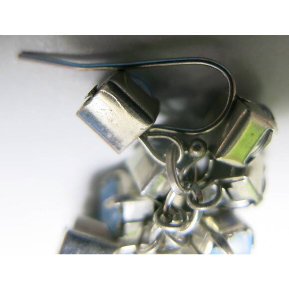 PIERCED EARRINGS Long Dangle Drop Cluster Blues Silver Sparkle Boho Jewelry - Picture 8 of 8